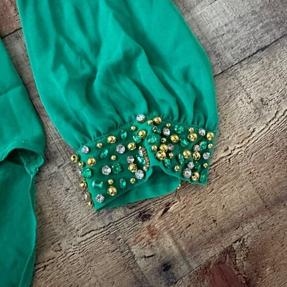 Boston Proper Lightweight Embellished Cuff Surplice Wrapped Top in Green -M - Picture 5 of 8